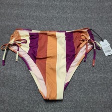 Shade  Shore Bikini Bottom Womens Large High Waist Striped Cheeky Swimsuit