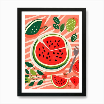 Wassermelone Obst Sommer Illustratio gerahmtes Wandbild Poster Leinwanddruck Bild