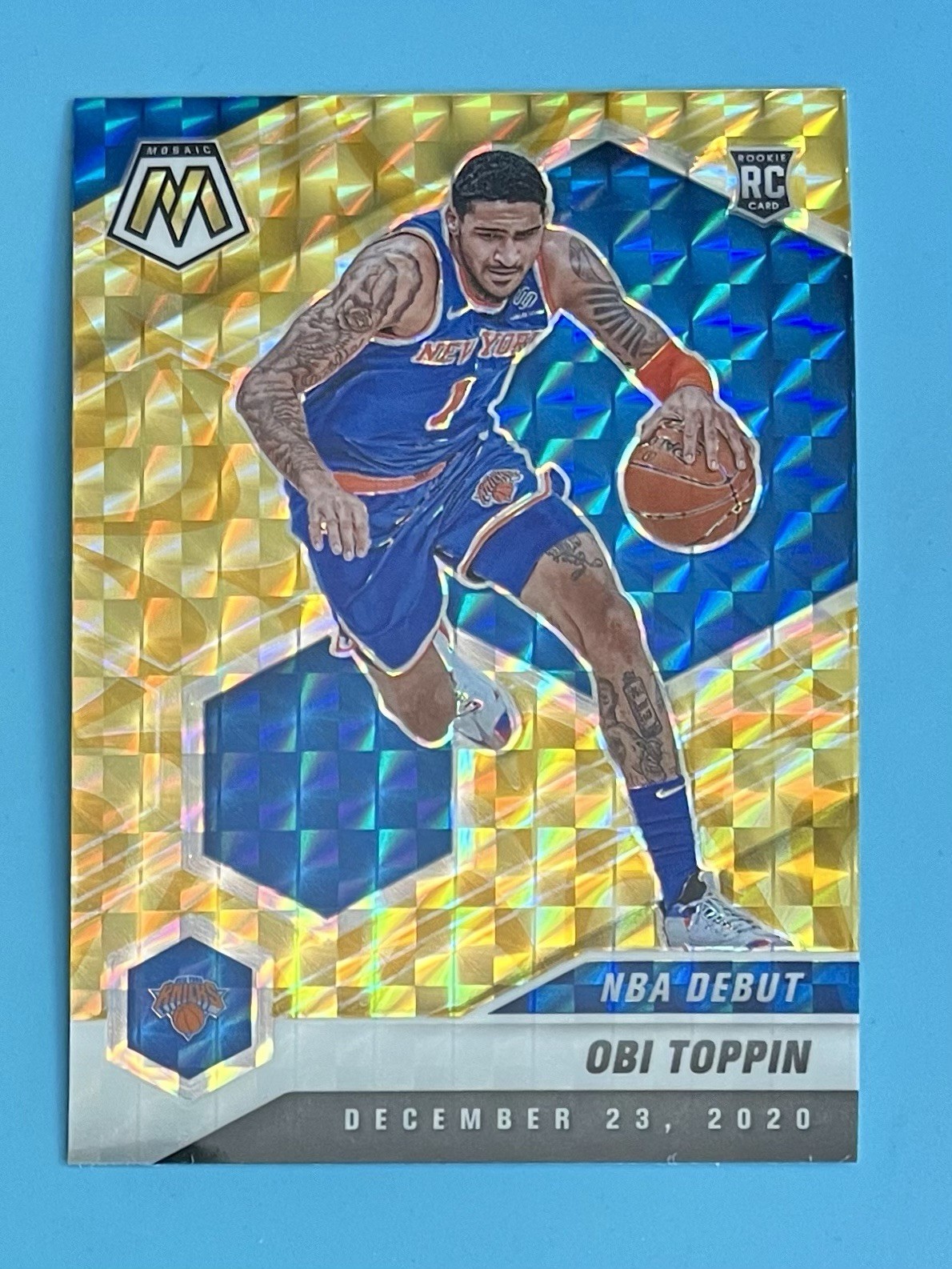 2020-21 Panini Mosaic #273 Obi Toppin Mosaic Reactive Yellow Prizm RC ROOKIE