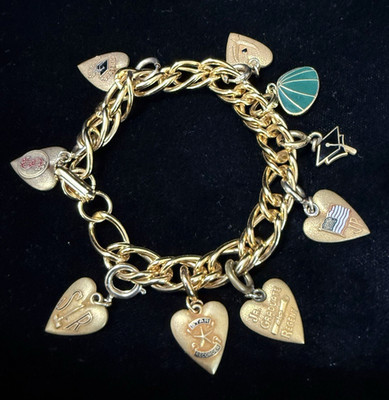 Vintage Morgan s Charm Bracelet Gold Tone Hearts School  1940s