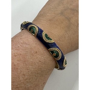 Authentic Marcel Boucher Blue Green Enamel Gold Plated Geometric Bangle Bracelet Vintage