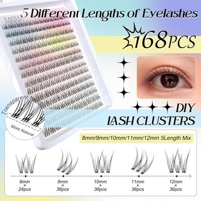 Natural Lash Clusters with Clear Band - 168pcs Reusable DIY Eyelash Extensions