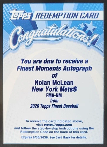 2026 Topps Finest Nolan McLean Base (RAW)