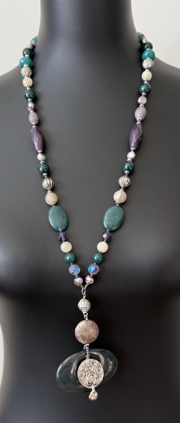 Chicos Multi-Stone Beaded Statement Necklace Adju… - image 1