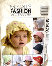 McCall's Fashion Accessories M4478 All Sizes Infant Hats Sewing Pattern 8 Styles