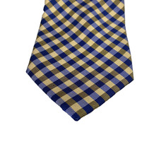 Chaps Tie Mens Blue Yellow Check Plaid 100% Silk Necktie Dress Business Classic