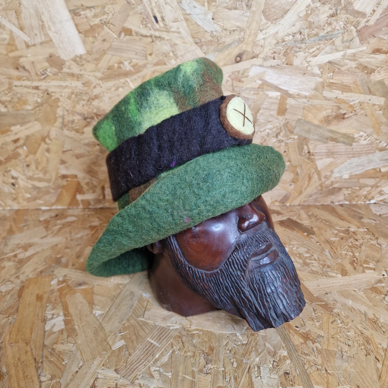 Handmade Felted Wool Hat Green Woodland Ranger LARP Medieval Festival Hat 60cm