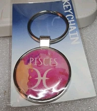 Dome Style PISCES  Stainless key Ring,,  ZODIAC  BY KALAN 5 Below. New In Pkg. 