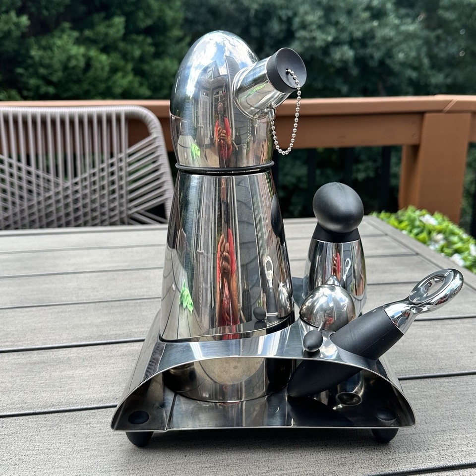 Michael Graves designed postmodern icons for Alessi — a matching stainless barware set by the same architect-designer is a genuine collector's conversation piece.
