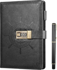 Black Journal with Lock, Refillable Faux Leat...