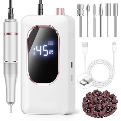 Professional Electric Nail Drill 45000RPM, Portable Nail File for Acrylic Gel Na