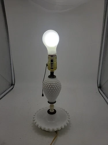 Vintage White Milk Glass Electric Table Lamp w/ Trinket Bowl Bottom 11" Working