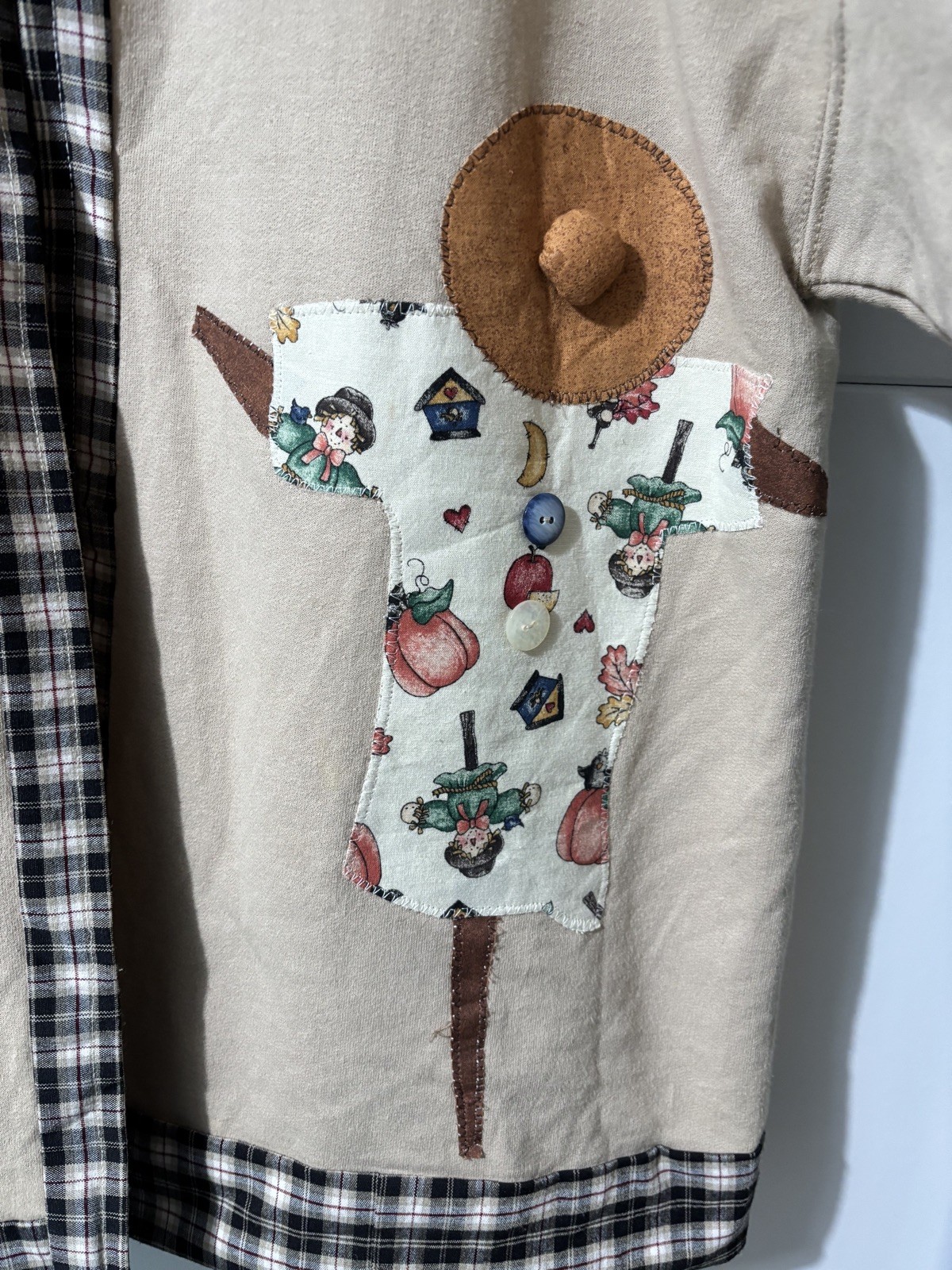 Vintage Handmade Novelty Patchwork Scarecrow Cott… - image 3