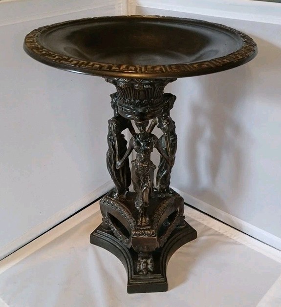 Vintage Bronze Tazza Centerpiece Dish w/ 3 Figural Art Deco Nouveau Women 14”