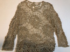 Lin s Crochet Lace Overlay Blouse Skirt 2pc Set Women L Taupe Cottagecore Boho