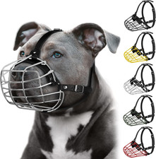 Pitbull Dog Muzzle Metal Mask Amstaff Secure Wire Basket Adjustable Durable Leat