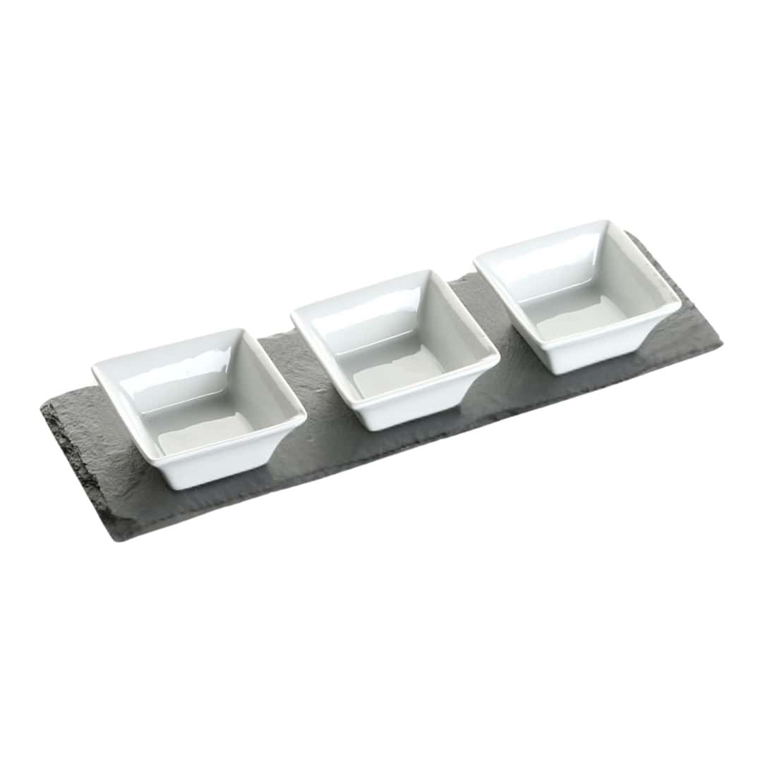 Sushi Appetizer Tray Slate And 3 Porcelain Bowls - VERSA - Sushi Plate
