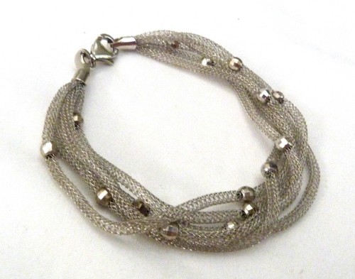 ITALY STERLING SILVER 5-STRAND MESH FACETED STERLING BEADS BRACELET ~ 7 3/8" - Picture 4 of 8
