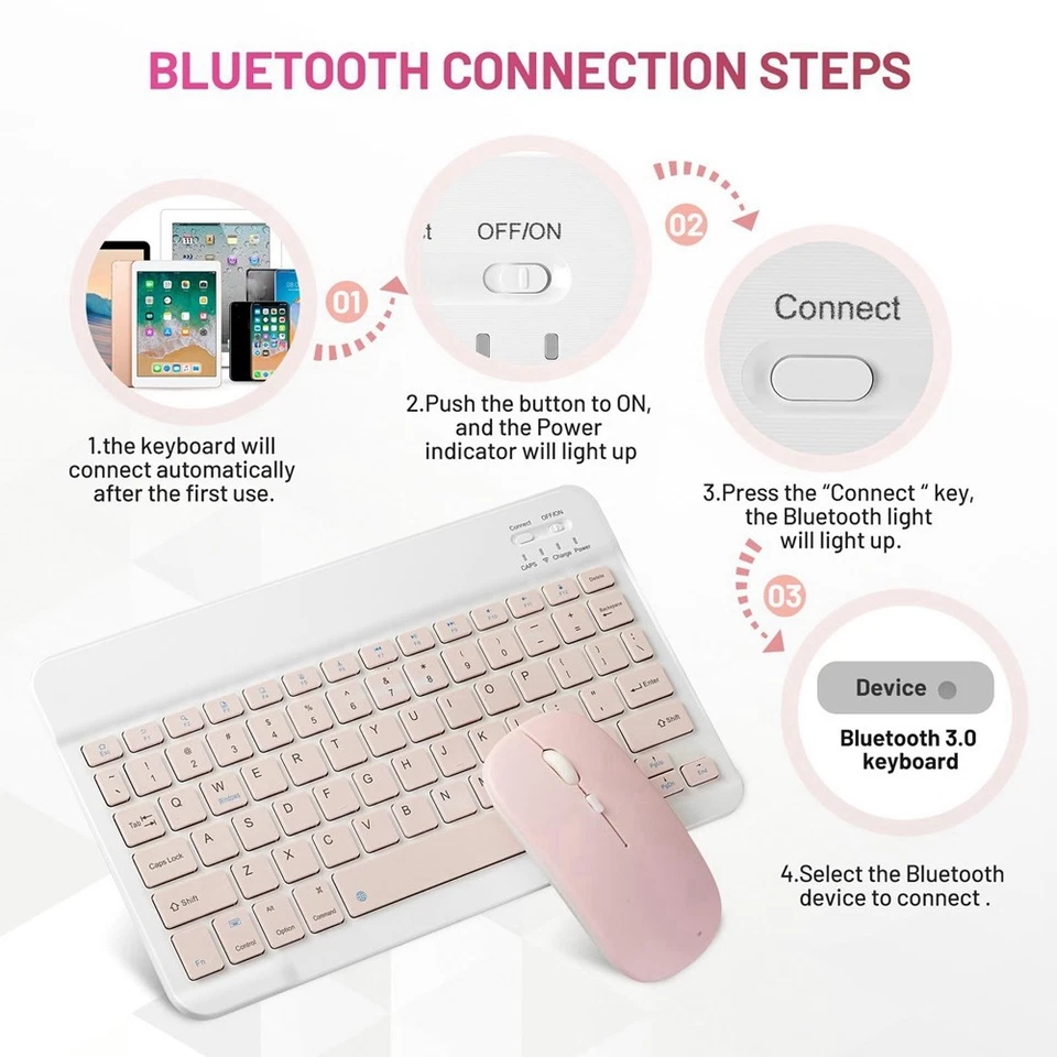 10 Inch Bluetooth Keyboard Rechargeable Ultra-Slim Mouse Keyboard Set for4623 - Image 3 of 4
