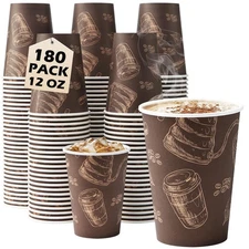 Coffee Cups 12 oz Paper Cups 180 Pack, Thickened Paper Coffee Cups Disposable...
