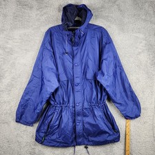Vintage Eddie Bauer Jacket Mens Large Blue EBTEK Hooded Rain Coat Nylon 90s Logo