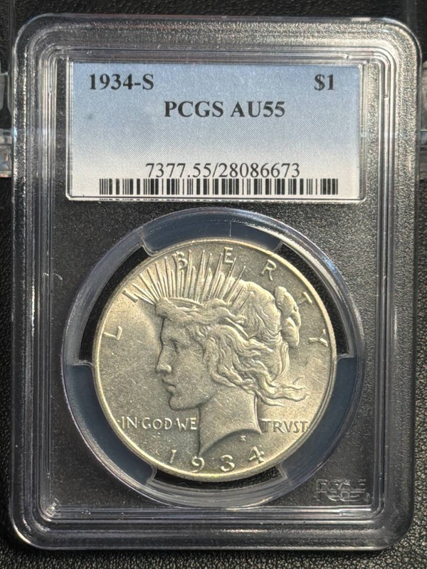1934 S Peace Silver Dollar PCGS AU-55