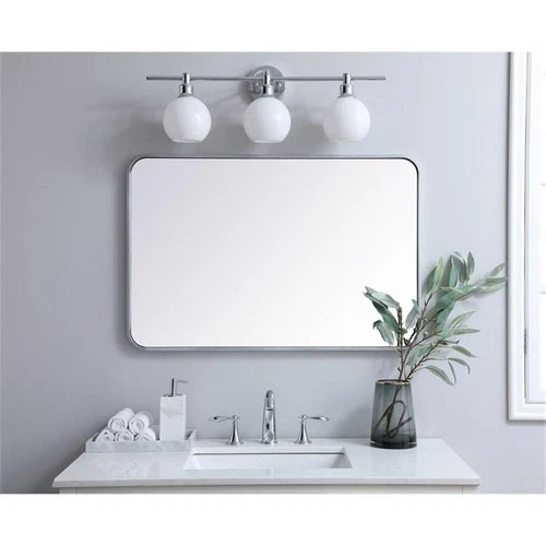 Elegant Decor Evermore 24x36" Soft Corner Metal Rectangular Mirror in Silver - Picture 2 of 8