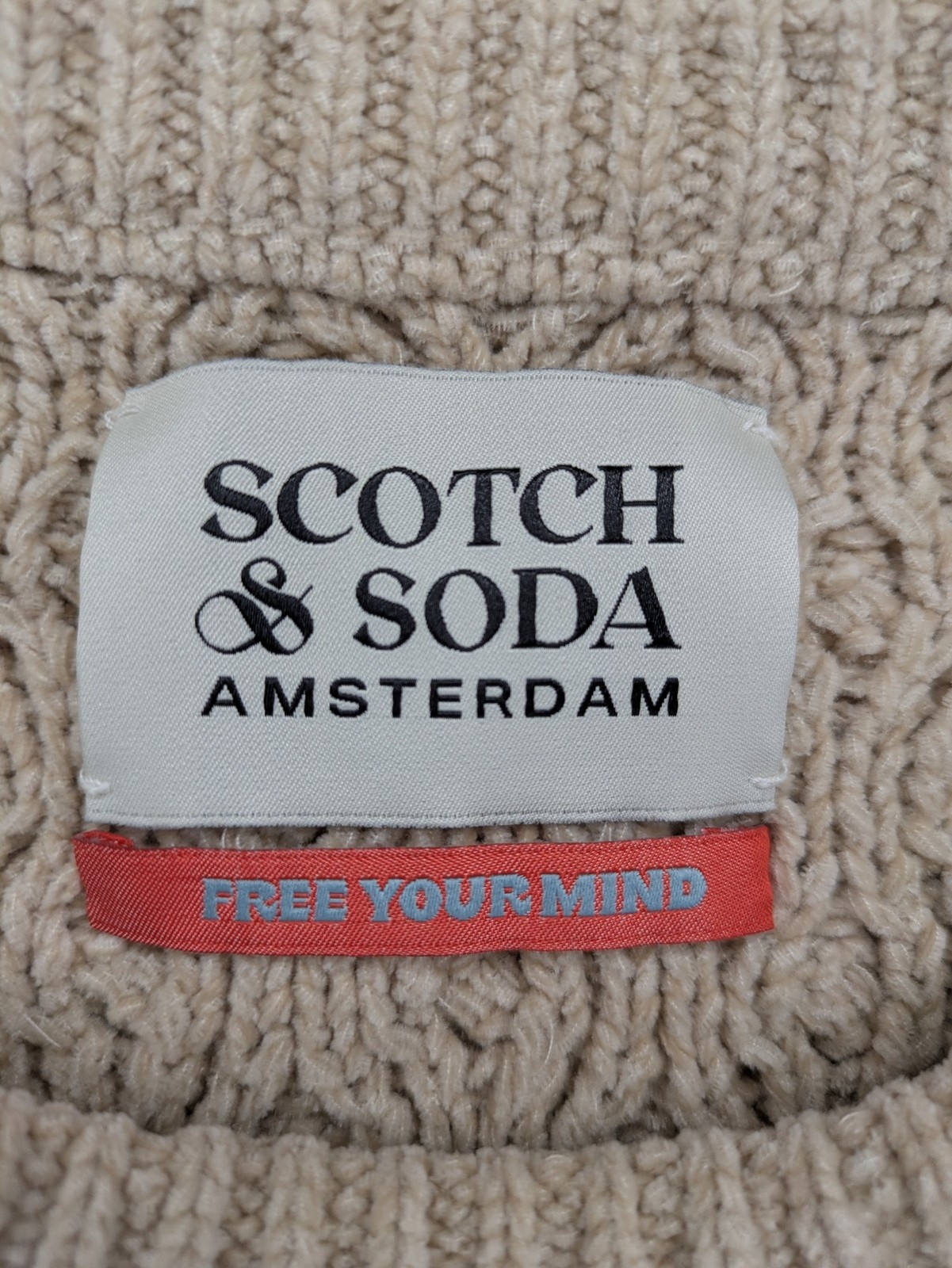Scotch & Soda Herren Pullover Strickpullover Zopfmuster Gr XL Beige Rundhals image 3