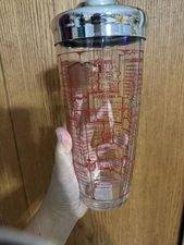 Irvinware Glass Cocktail Recipes Drink Mixer w/Stainless Steel Pour Lid USA