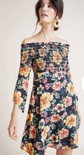 $170 Farm Rio SZ S Anthropologie Smocked Sasha Off Shoulder Dress FLAWLESS