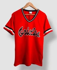 Vintage 80’s Baltimore Orioles Pro Knit V-Neck Jersey Shirt Large Made USA MLB