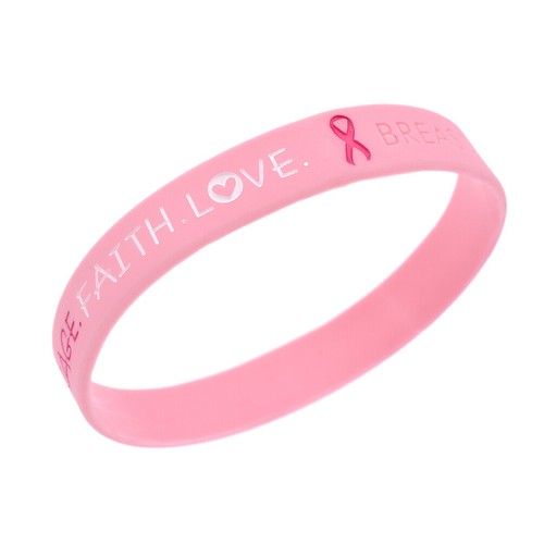 1PC Breast Cancer Awareness Bracelet Pink Silicone Wristband Jewelry Fashion - Bild 2 von 5