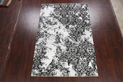 Versace Design Abstract Wool/ Silk Hand-knotted Area Rug BLACK SILVER 6x9 Carpet - Picture 2 of 12