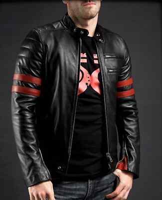 DESIGNER New Men's Black Jacket 100% Soft Sheepskin Bomber Biker Slim Fit Jacket