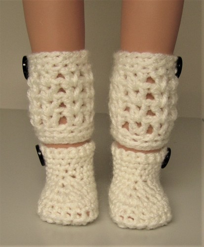 Boots & Leg Warmers Fits 18 in. American Girl Doll Handmade Crocheted Buttons - Picture 2 of 3