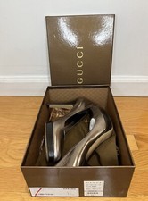Vintage Gucci Silver Metalic Leather Round Toe Pumps Women s 7.5