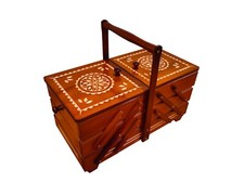 Wooden sewing box handmade, Wood storage box for sewing kit, Big fold out box