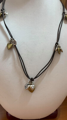Fossil Heart Pendant Black Fabric Choker Necklace 18'' NWOT $75 #305
