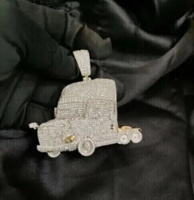 2Ct Round Cut Real Moissanite Men's Truck Charm Pendant 14K Yellow Gold Finish