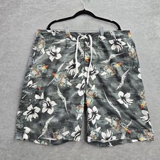 VINTAGE Gecko Hawaii Men Swimwear L Logo Embroidery Swim Trunks Floral Dragon