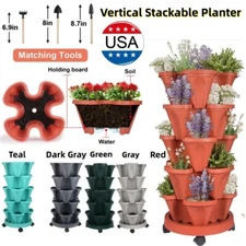 Vertical Planter 3-7 Tier Stackable Planters w/ Wheels & Tools Garden Tower Pot