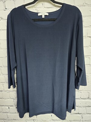 Sympli Tunic Top Womens 18 Navy 3/4 Sleeve Lagenlook Minimalist Capsule Jersey