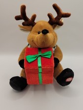 Caja de Regalo Gemmy 8" Navidad Reno Serie Canta Deck The Halls Iluminar