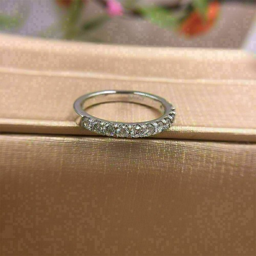 0.80Ct Simulated Diamond Half Eternity Wedding Band Ring 14K White Gold Finish - Picture 2 of 6