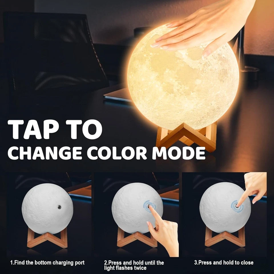 3D Printing Moon Galaxy Lamp Moonlight USB LED Night Light Touch Color Changing - Image 2 of 4
