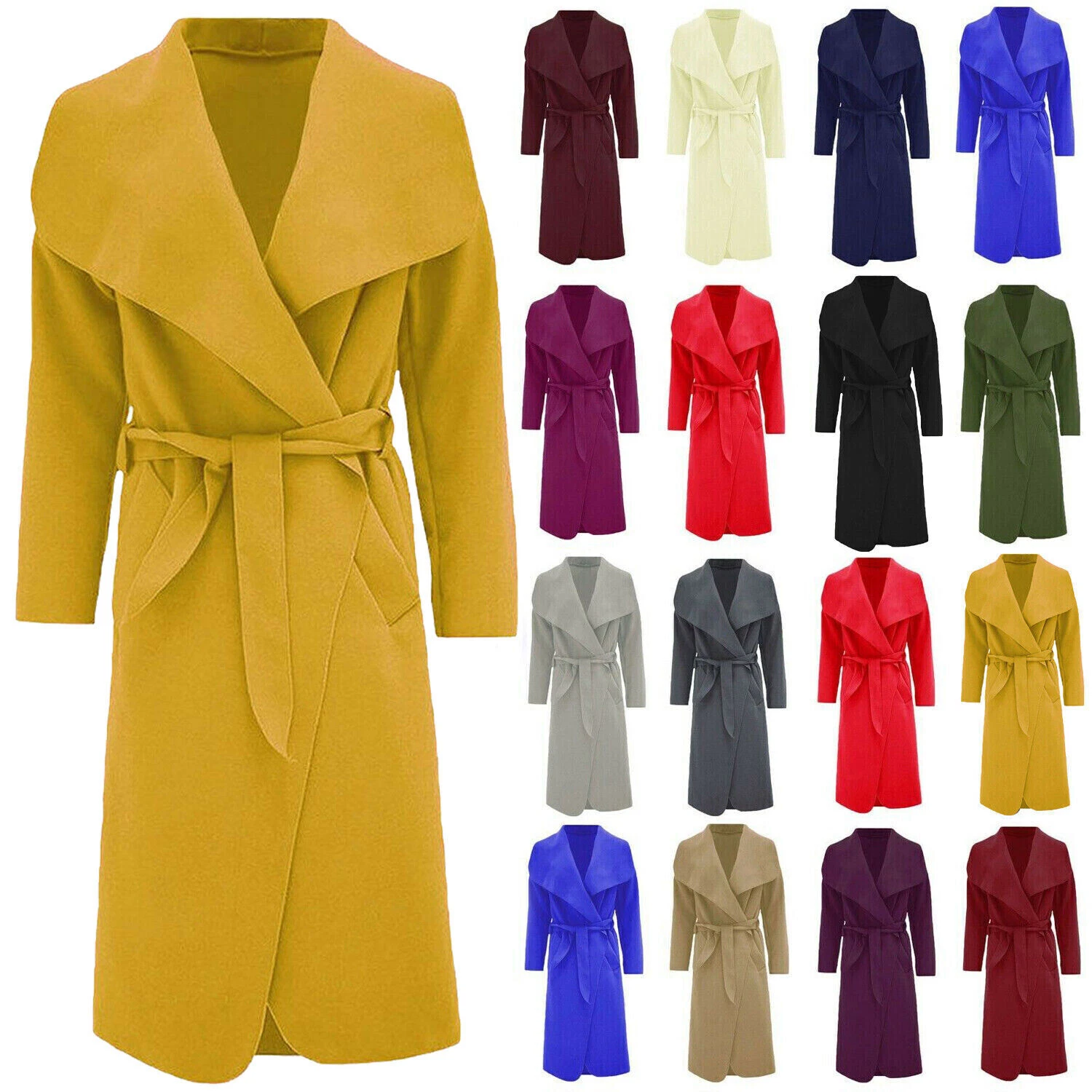 Italian Waterfall Women's Ladies Belted Duster Jacket Drape Long Trench Coat