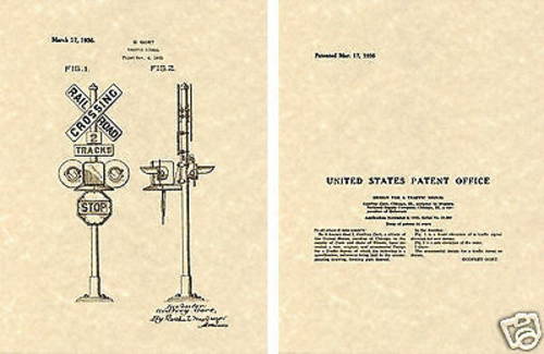 RAILROAD CROSSING TRAFFIC Signal US Patent Art Print READY TO FRAME 1936 SIGN