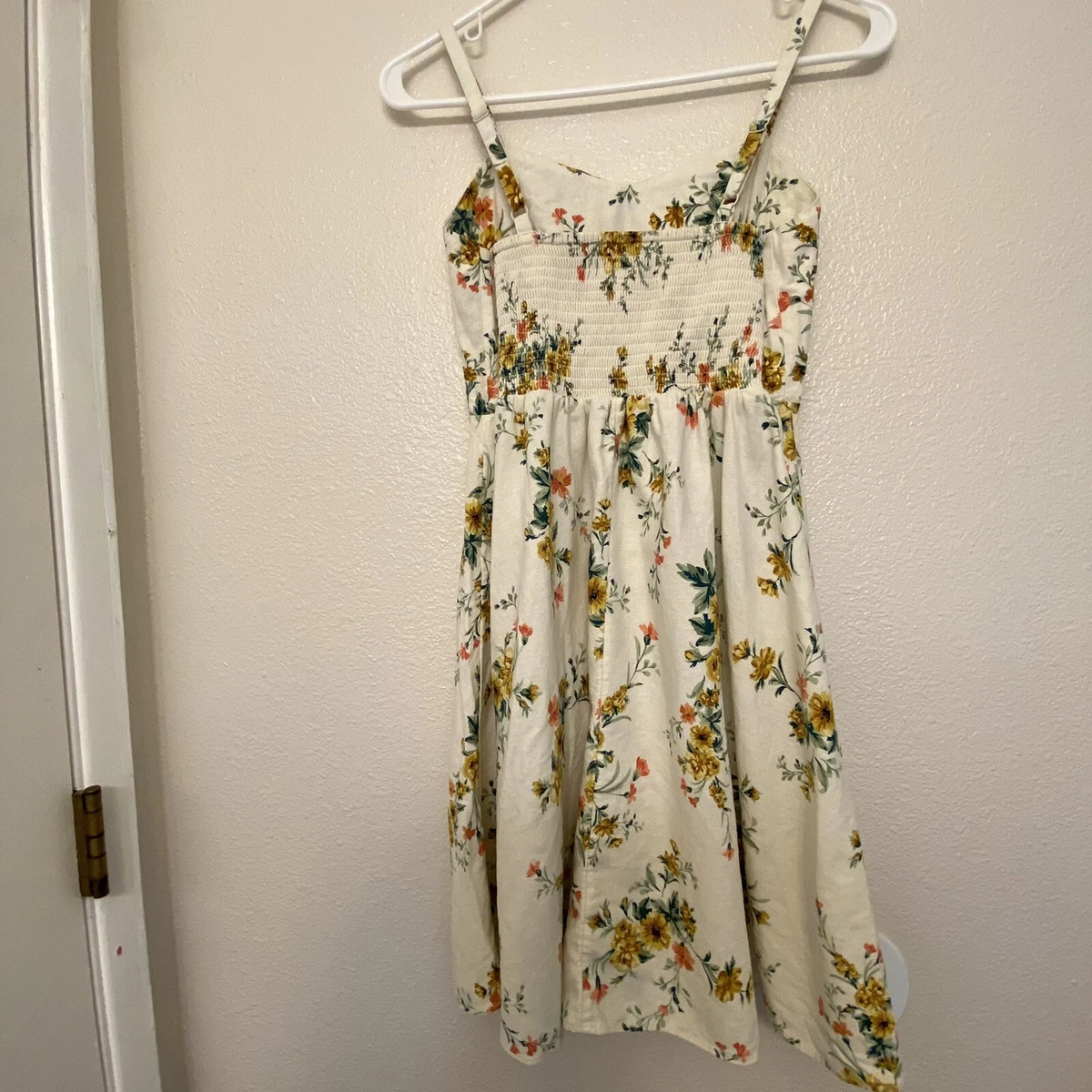 Old Navy White Floral Linen blend Sun Dress Fit Flair Cami