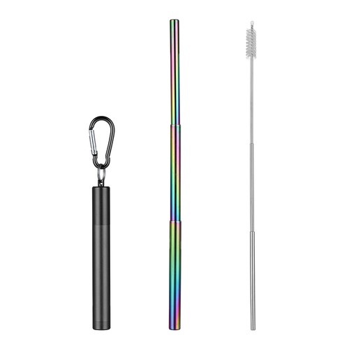 Stainless Steel Foldable Collapsible Drink Straw With Brush In a Keyring Case - Picture 12 of 20