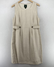 J.CREW Dress 14 Suiting Linen Sheath Scoop Neck Sleeveless Knee Length Beige